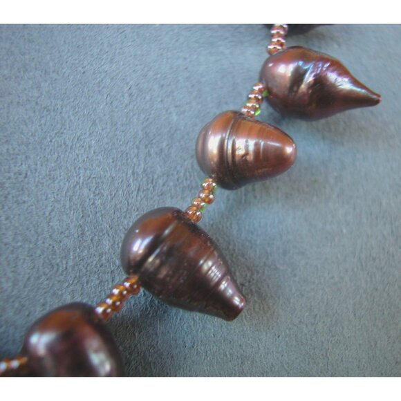 Brown Freshwater Pearl Shell Necklace W/ Toggle Clasp - Picture 3 of 4